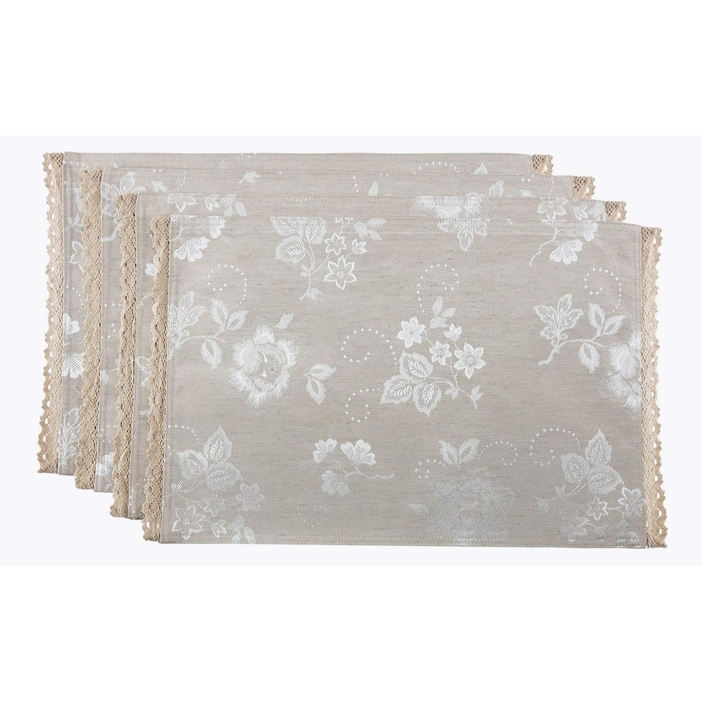 Lenox Gabrielle Placemats Kids OS Multi NEW 4 Pack Linen Floral Lace 7606